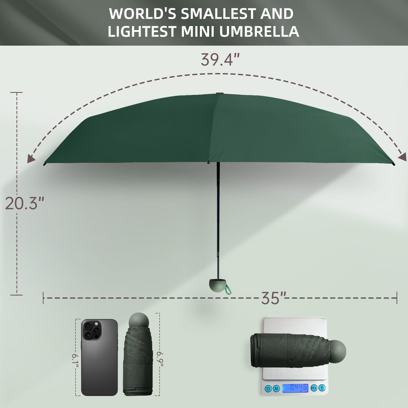 Mini Travel Umbrella – Compact Sun & Rain Protection for Women, Kids | UV-Blocking Pocket Umbrella with Case | Lightweight Foldable Umbrella（dark green） - Image 2