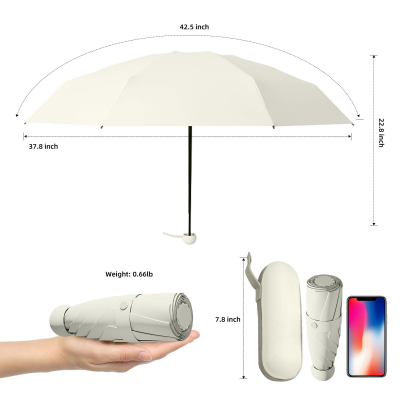 Mini Travel Umbrella – Compact Sun & Rain Protection for Women, Kids | UV-Blocking Pocket Umbrella with Case | Lightweight Foldable Umbrella（grey） - Image 2
