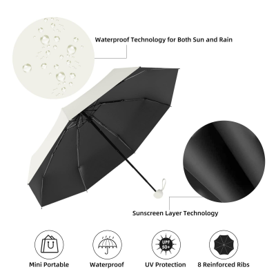 Mini Travel Umbrella – Compact Sun & Rain Protection for Women, Kids | UV-Blocking Pocket Umbrella with Case | Lightweight Foldable Umbrella（grey） - Image 5