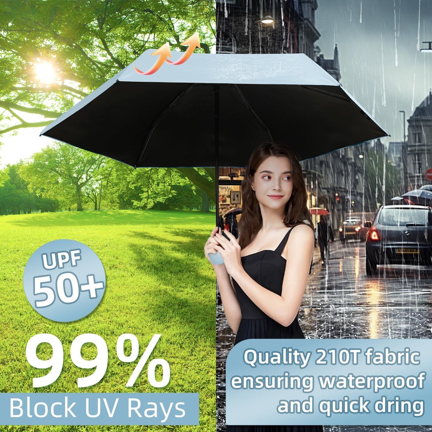 Mini Travel Umbrella – Compact Sun & Rain Protection for Women, Kids | UV-Blocking Pocket Umbrella with Case | Lightweight Foldable Umbrella（light blue） - Image 5