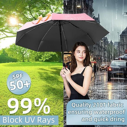 Mini Travel Umbrella – Compact Sun & Rain Protection for Women, Kids | UV-Blocking Pocket Umbrella with Case | Lightweight Foldable Umbrella（pink） - Image 6