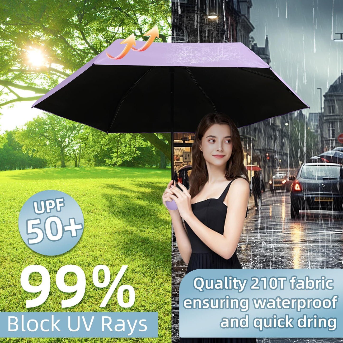Mini Travel Umbrella – Compact Sun & Rain Protection for Women, Kids | UV-Blocking Pocket Umbrella with Case | Lightweight Foldable Umbrella（purple） - Image 6