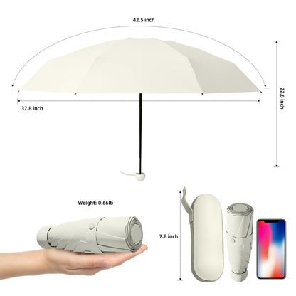 Mini Travel Umbrella – Compact Sun & Rain Protection for Women, Kids | UV-Blocking Pocket Umbrella with Case | Lightweight Foldable Umbrella（white） - Image 2