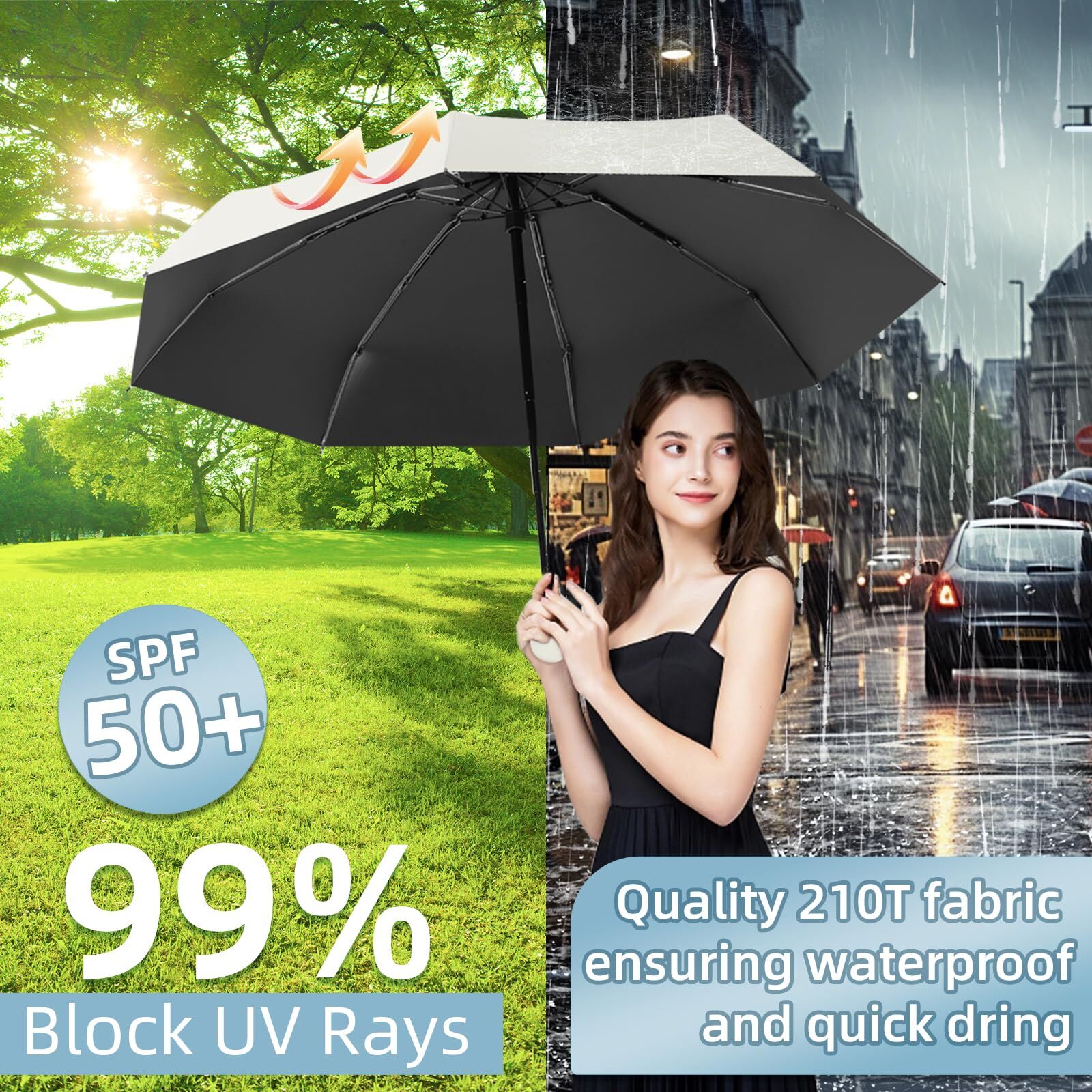 Mini Travel Umbrella – Compact Sun & Rain Protection for Women, Kids | UV-Blocking Pocket Umbrella with Case | Lightweight Foldable Umbrella（white） - Image 6