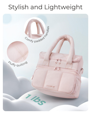 Double-Layer Insulated Lunch Bag with Quilted Design – 11.8L Cooler Tote for Work, Picnics & Travel (Pink) | Other Colors Available In-Store - Image 3