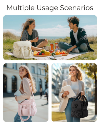 Double-Layer Insulated Lunch Bag with Quilted Design – 11.8L Cooler Tote for Work, Picnics & Travel (Pink) | Other Colors Available In-Store - Image 5