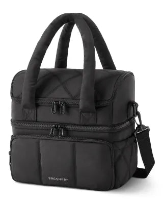 Double-Layer Insulated Lunch Bag with Quilted Design – 11.8L Cooler Tote for Work, Picnics & Travel (Black) | Other Colors Available In-Store