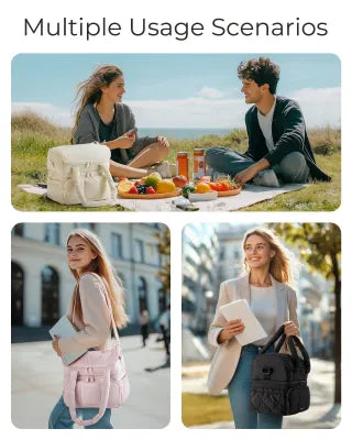 Double-Layer Insulated Lunch Bag with Quilted Design – 11.8L Cooler Tote for Work, Picnics & Travel (Black) | Other Colors Available In-Store - Image 5