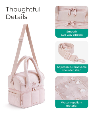 Double-Layer Insulated Lunch Bag with Quilted Design – 11.8L Cooler Tote for Work, Picnics & Travel (Beige) | Other Colors Available In-Store - Image 6
