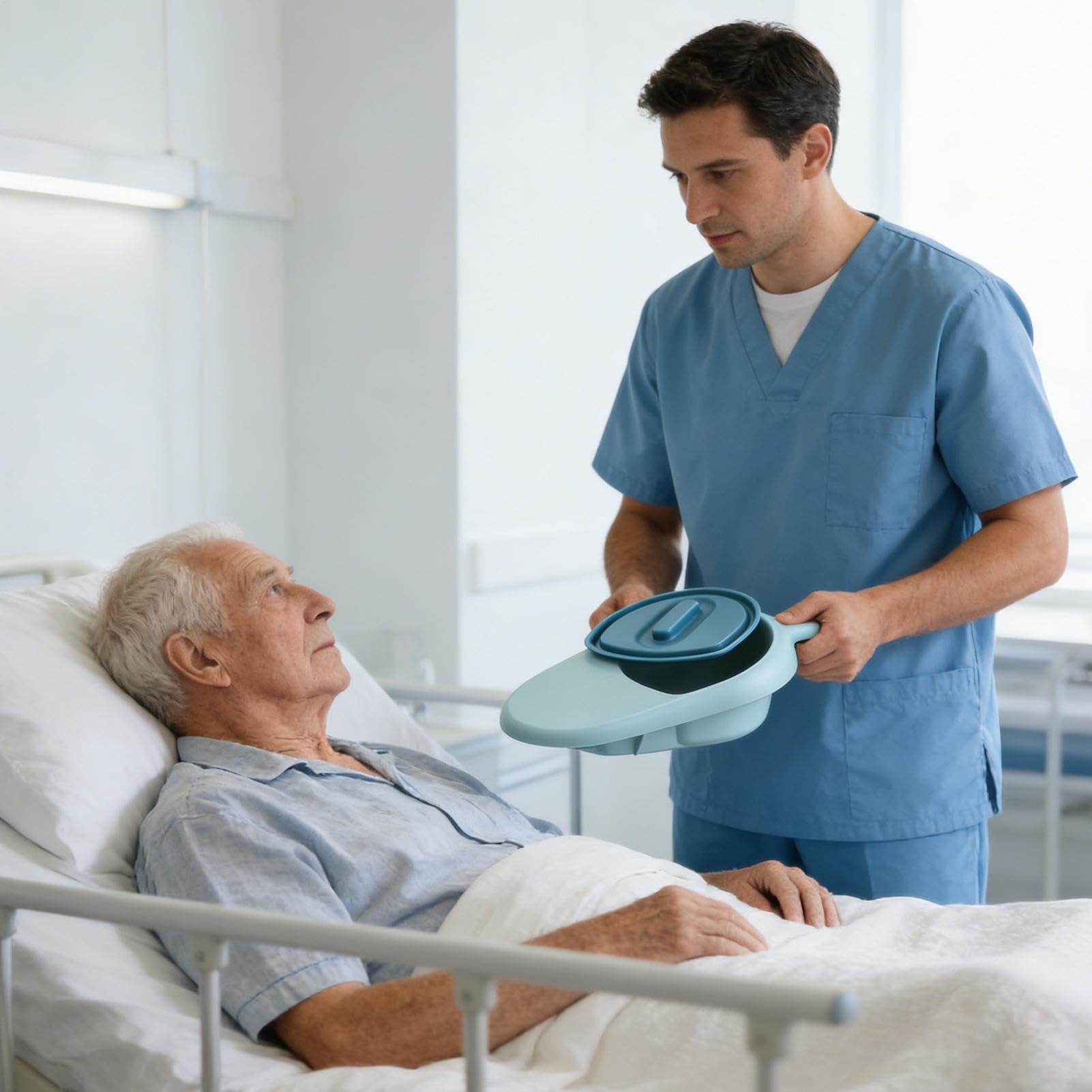 Bedside Commode for Elderly & Disabled – Portable Bedpan with Lid, Anti-Leak Design for Men Women, Hospital Home Care, Comfortable Toilet Aid (Blue) - Image 4