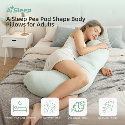 Pea Pod Shape Body Pillow for Adults – Full-Body Support Side Sleeper Pillow, Pregnancy & Back Pain Relief, Soft Hug Pillow with Memory Fiber Filling (Light Blue) - Image 2