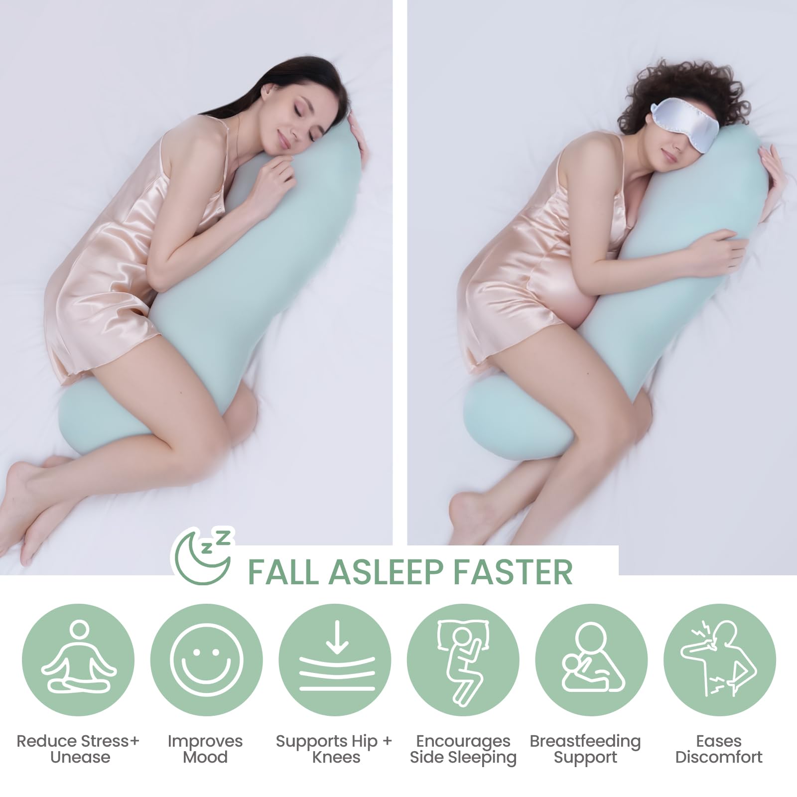Pea Pod Shape Body Pillow for Adults – Full-Body Support Side Sleeper Pillow, Pregnancy & Back Pain Relief, Soft Hug Pillow with Memory Fiber Filling (Light Blue) - Image 3
