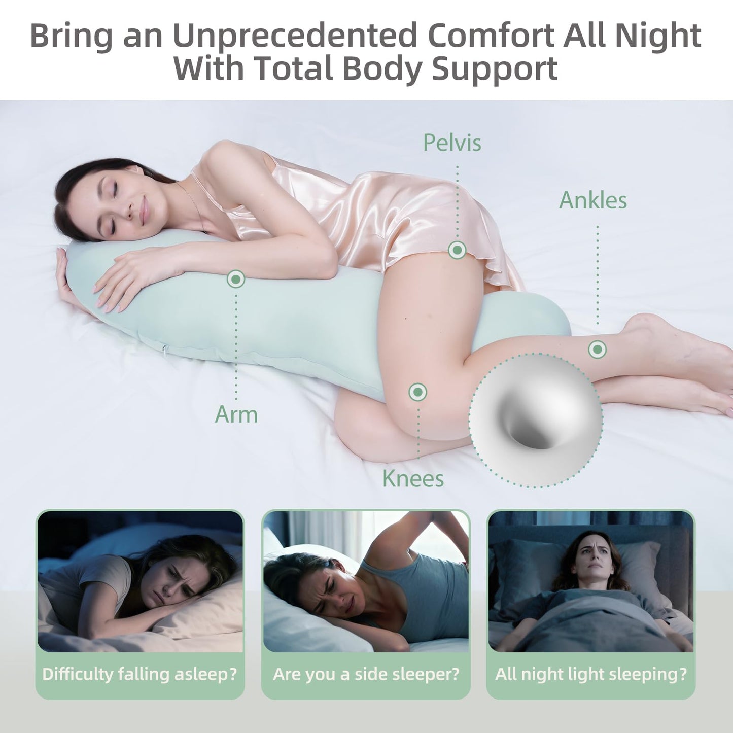 Pea Pod Shape Body Pillow for Adults – Full-Body Support Side Sleeper Pillow, Pregnancy & Back Pain Relief, Soft Hug Pillow with Memory Fiber Filling (Light Blue) - Image 4