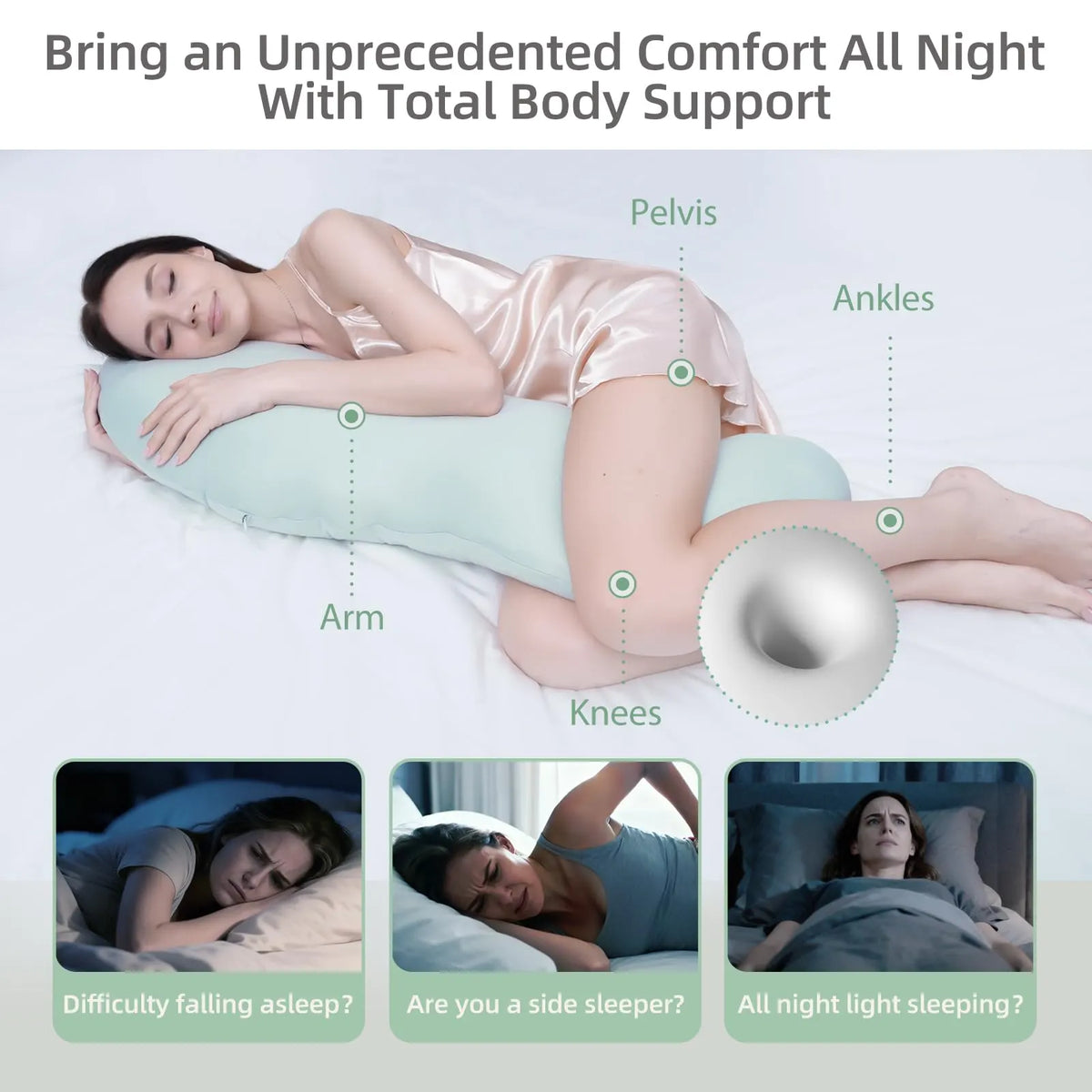 Pea Pod Shape Body Pillow for Adults – Full-Body Support Side Sleeper Pillow, Pregnancy & Back Pain Relief, Soft Hug Pillow with Memory Fiber Filling (Light Blue) - Image 4