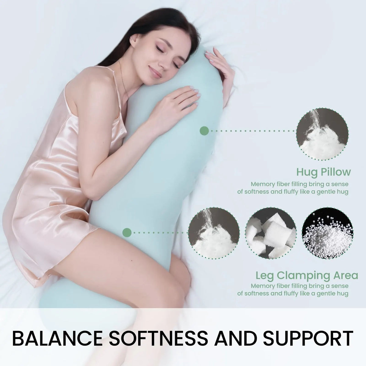 Pea Pod Shape Body Pillow for Adults – Full-Body Support Side Sleeper Pillow, Pregnancy & Back Pain Relief, Soft Hug Pillow with Memory Fiber Filling (Light Blue) - Image 5