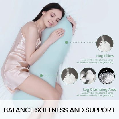 Pea Pod Shape Body Pillow for Adults – Full-Body Support Side Sleeper Pillow, Pregnancy & Back Pain Relief, Soft Hug Pillow with Memory Fiber Filling (Light Blue) - Image 5