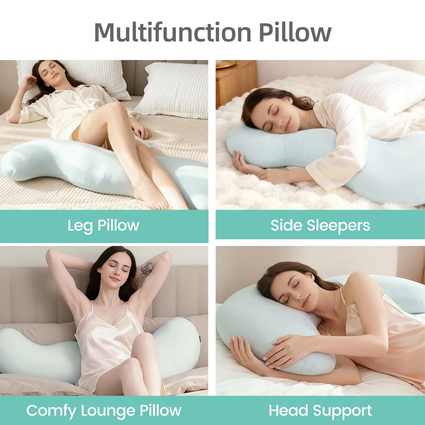 Pea Pod Shape Body Pillow for Adults – Full-Body Support Side Sleeper Pillow, Pregnancy & Back Pain Relief, Soft Hug Pillow with Memory Fiber Filling (Light Blue) - Image 7