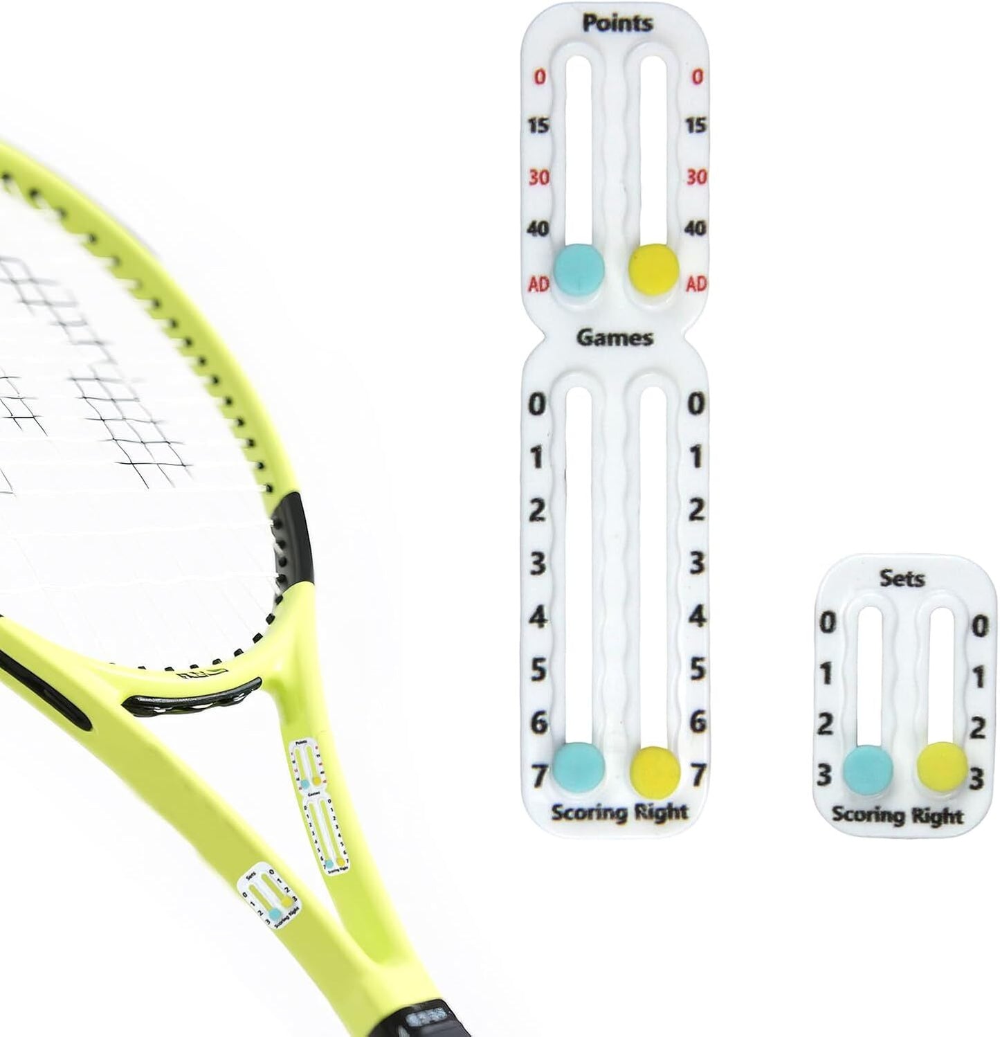 Tennis Racket Scorekeeper 2-Pack in White – Dual Portable Score Trackers for Points, Games & Sets | Other Colours Available In-Store