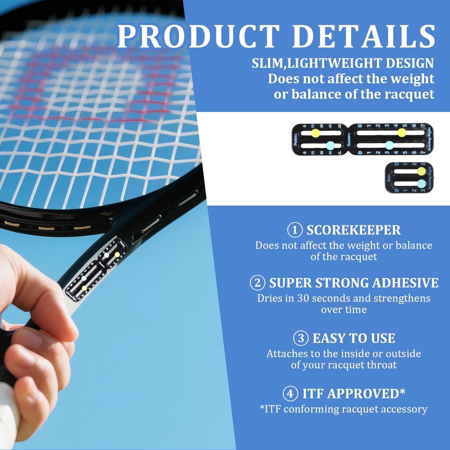 Tennis Racket Scorekeeper 2-Pack in Black – Dual Portable Score Trackers for Points, Games & Sets | Other Colours Available In-Store - Image 2