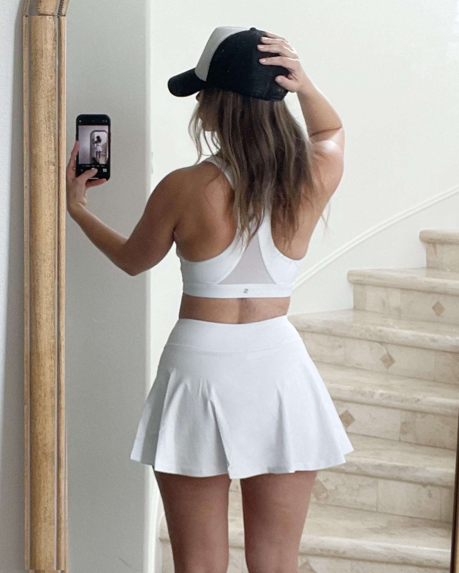 Women's Tennis Skirt with Pockets & Built-in Shorts – High-Waisted Golf Running Skort for Active Lifestyle, Sporty Fitness Wear (White,XL) - Image 4