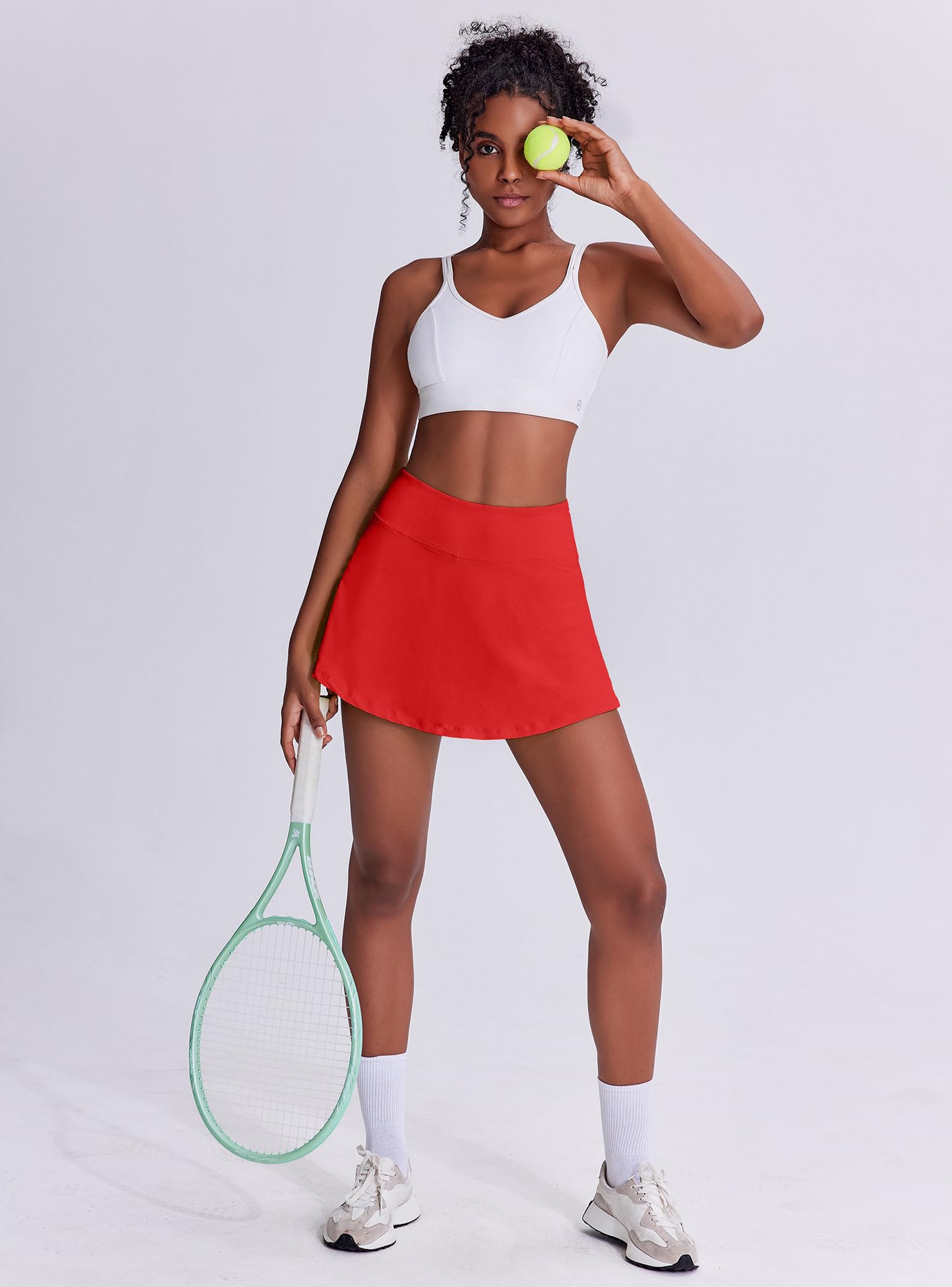 Women's Tennis Skirt with Pockets & Built-in Shorts – High-Waisted Golf Running Skort for Active Lifestyle, Sporty Fitness Wear (Red,XL) - Image 3