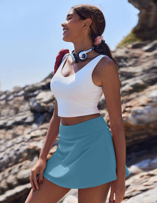 Women's Tennis Skirt with Pockets & Built-in Shorts – High-Waisted Golf Running Skort for Active Lifestyle, Sporty Fitness Wear (blue,XL) - Image 4