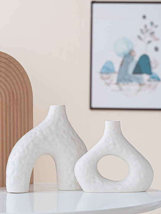 Minimalist Ceramic Vase Set (2-Piece): Modern Home Decor for Flower Arrangements (White) | Black Version Available In-Store - Image 5