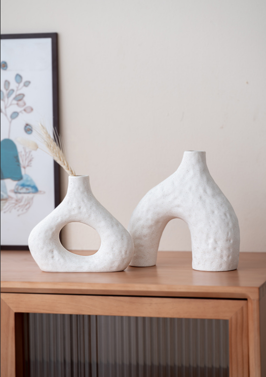 Minimalist Ceramic Vase Set (2-Piece): Modern Home Decor for Flower Arrangements (White) | Black Version Available In-Store - Image 6