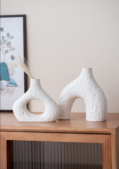 Minimalist Ceramic Vase Set (2-Piece): Modern Home Decor for Flower Arrangements (White) | Black Version Available In-Store - Image 6
