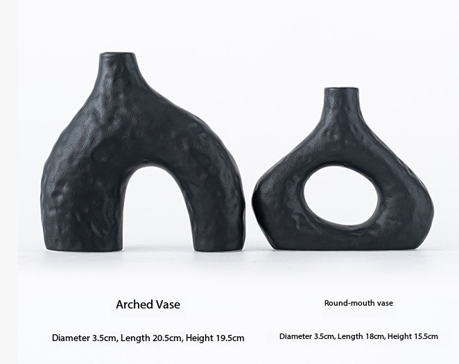 Minimalist Ceramic Vase Set (2-Piece): Modern Home Decor for Flower Arrangements (Black) | White Version Available In-Store - Image 2