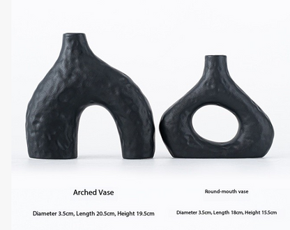 Minimalist Ceramic Vase Set (2-Piece): Modern Home Decor for Flower Arrangements (Black) | White Version Available In-Store - Image 2