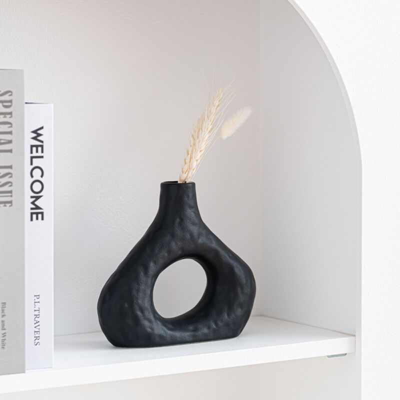 Minimalist Ceramic Vase Set (2-Piece): Modern Home Decor for Flower Arrangements (Black) | White Version Available In-Store - Image 4
