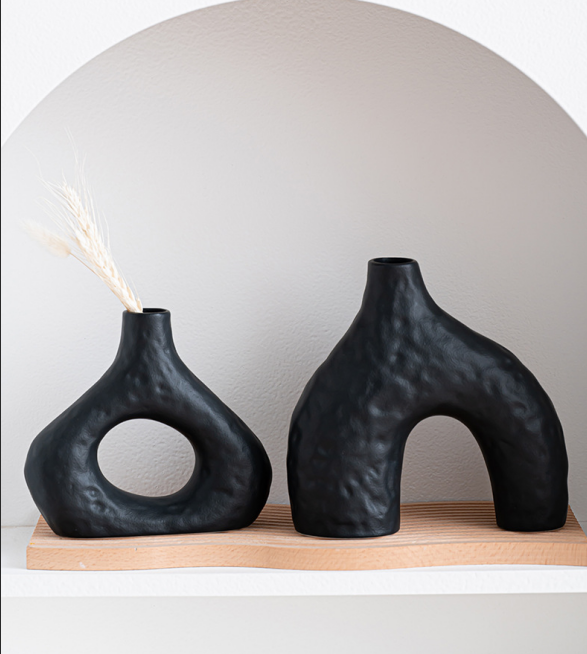 Minimalist Ceramic Vase Set (2-Piece): Modern Home Decor for Flower Arrangements (Black) | White Version Available In-Store - Image 5