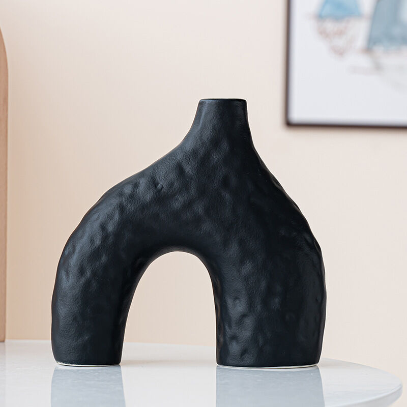 Minimalist Ceramic Vase Set (2-Piece): Modern Home Decor for Flower Arrangements (Black) | White Version Available In-Store - Image 7