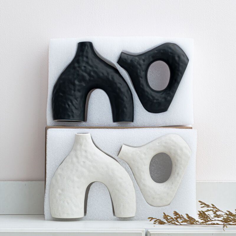 Minimalist Ceramic Vase Set (2-Piece): Modern Home Decor for Flower Arrangements (Black) | White Version Available In-Store - Image 8