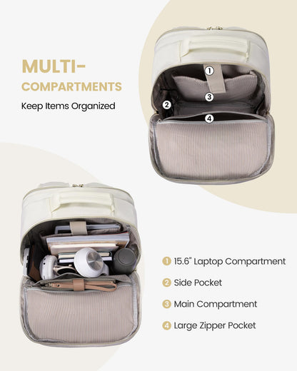 Stylish Laptop Backpack for Women – Large Capacity 27L Computer Bag with 15.6 Inch Compartment, USB Charging Port & 16 Pockets – Ideal for College, Work & Travel (White) - Image 2