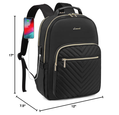 Stylish Laptop Backpack for Women – Large Capacity 27L Computer Bag with 15.6 Inch Compartment, USB Charging Port & 16 Pockets – Ideal for College, Work & Travel (Black)  - Image 9