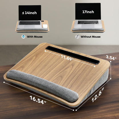 Portable Lap Desk for Students, Remote Workers & Readers – Laptop Table with Wrist Rest, Storage Pockets, Fits up to 15.6 inch Laptop for Bed, Couch or Dorm Use (Wood Grain) - Image 4