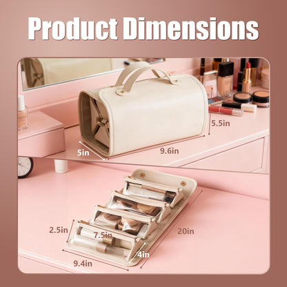 4-in-1 Expandable Makeup Bag with Removable Pockets – Waterproof Travel Cosmetic Organizer for Women, Large Capacity Vanity Case with Hanging Design (White) - Image 2