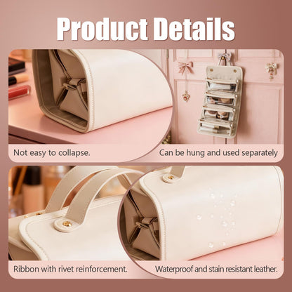 4-in-1 Expandable Makeup Bag with Removable Pockets – Waterproof Travel Cosmetic Organizer for Women, Large Capacity Vanity Case with Hanging Design (White) - Image 4