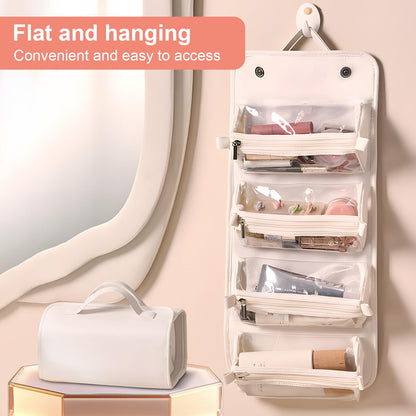 4-in-1 Expandable Makeup Bag with Removable Pockets – Waterproof Travel Cosmetic Organizer for Women, Large Capacity Vanity Case with Hanging Design (Pink) - Image 3