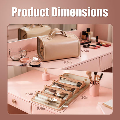 4-in-1 Expandable Makeup Bag with Removable Pockets – Waterproof Travel Cosmetic Organizer for Women, Large Capacity Vanity Case with Hanging Design (Brown) - Image 2
