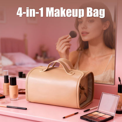 4-in-1 Expandable Makeup Bag with Removable Pockets – Waterproof Travel Cosmetic Organizer for Women, Large Capacity Vanity Case with Hanging Design (Brown) - Image 6