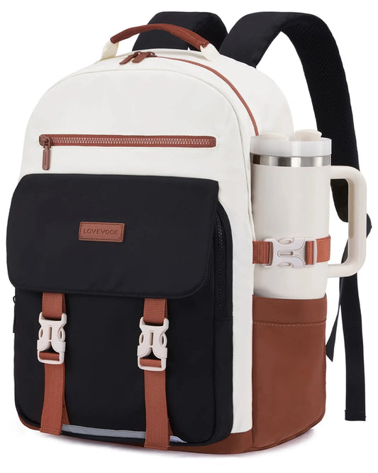 School Backpack for Teens & Students – Large Capacity Laptop Bag with 15.6 Inch Compartment, Waterproof Fabric & Multiple Pockets, Ideal for College, Travel, and Daily Use (Brown)