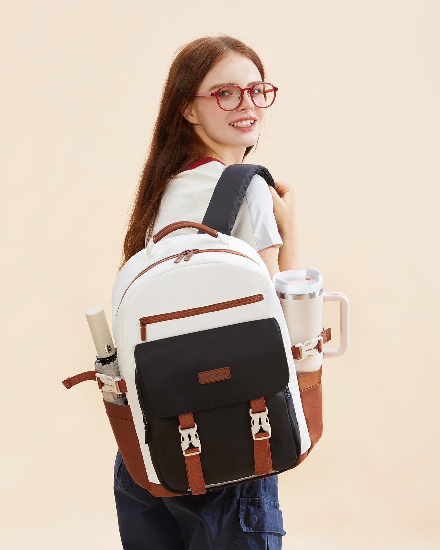 School Backpack for Teens & Students – Large Capacity Laptop Bag with 15.6 Inch Compartment, Waterproof Fabric & Multiple Pockets, Ideal for College, Travel, and Daily Use (Brown) - Image 2