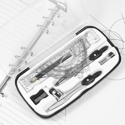 Complete 10-Piece Geometry Kit Set – Precision Drafting Tools with Metal Compasses, Rulers, Protractor & Pencil Sharpener – Ideal for Students, Engineers & Artists (Black) - Image 3
