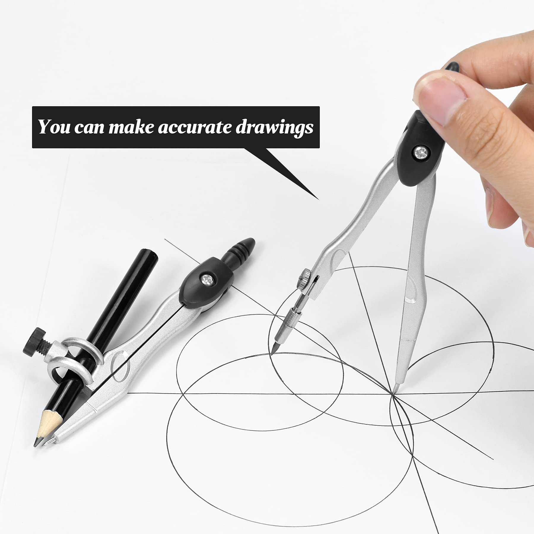 Complete 10-Piece Geometry Kit Set – Precision Drafting Tools with Metal Compasses, Rulers, Protractor & Pencil Sharpener – Ideal for Students, Engineers & Artists (Black) - Image 4