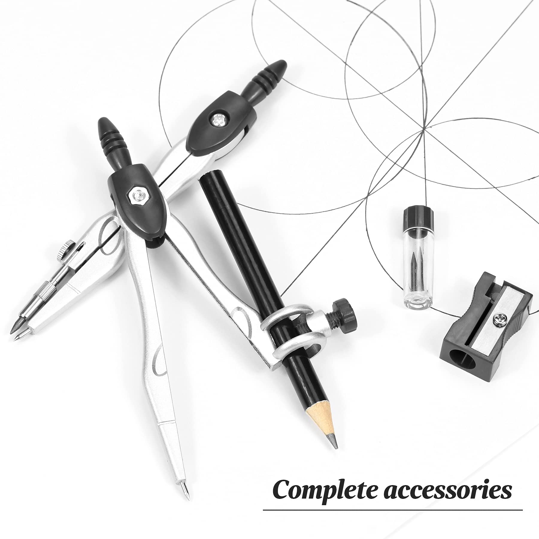 Complete 10-Piece Geometry Kit Set – Precision Drafting Tools with Metal Compasses, Rulers, Protractor & Pencil Sharpener – Ideal for Students, Engineers & Artists (Black) - Image 5