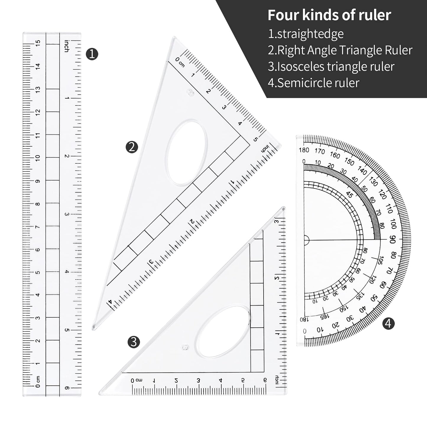 Complete 10-Piece Geometry Kit Set – Precision Drafting Tools with Metal Compasses, Rulers, Protractor & Pencil Sharpener – Ideal for Students, Engineers & Artists (Black) - Image 8