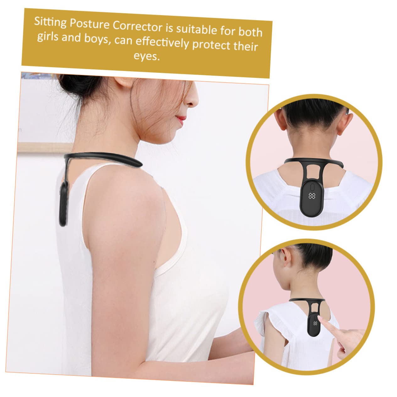 Smart Posture Corrector with Vibration Reminder – Neck-Worn Back Posture Trainer for Kids & Teens, Anti-Curved Back Device with Digital Display (Black) - Image 8